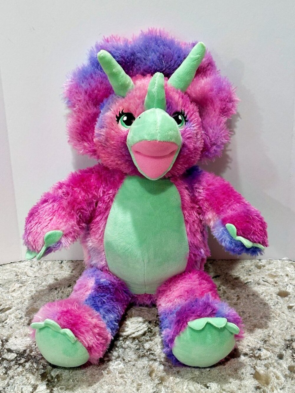 Build a Bear Workshop Dinosaur Triceratops Plush 2020 Pink Purple Tie Dye 18"